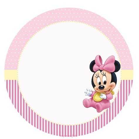 Minnie First Year in Pink: Free Printable Cupcake Wrappers and Toppers. - Oh My Baby! Minnie Mouse Theme Party, Minnie Mouse Birthday Invitations, Deco Ballon, Flamingo Birthday Party, Candy Bar Labels, Baby Rosa, Month Stickers, Baby Minnie, Baby Minnie Mouse