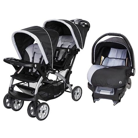 Baby Trend Sit N Stand Easy Fold Travel Double Baby Stroller and Single Infant Car Seat Travel System with Safety Harnesses and Cover, Stormy Double Baby Strollers, Car Seat Stroller Combo, Tandem Stroller, Infant Car Seats, Best Double Stroller, Twin Strollers, Double Stroller, Travel Systems For Baby, Infant Car Seat