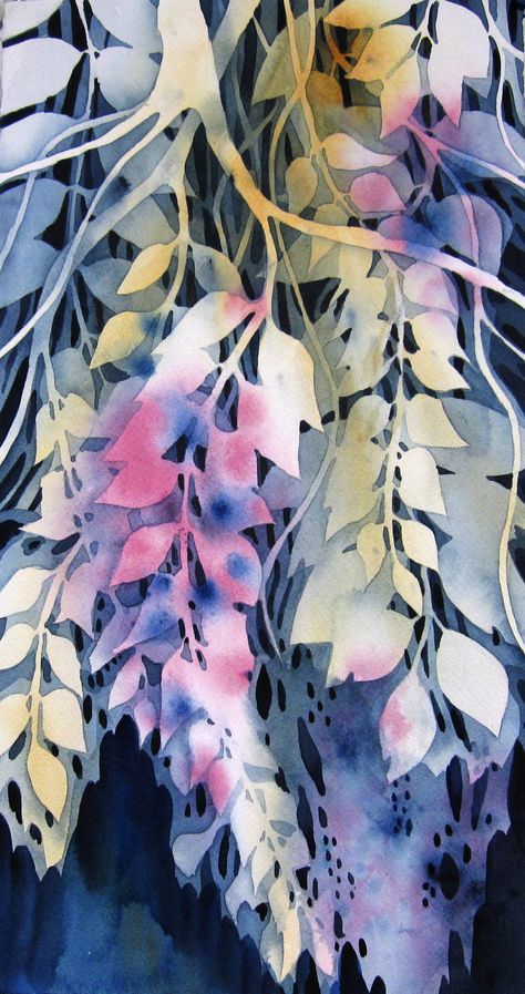 Negative Space Watercolor, Negative Watercolor Painting, Negative Watercolor, Watercolour Plants, Watercolor Negative Painting, Painting Outside, Drawing And Watercolor, Space Watercolor, Negative Painting