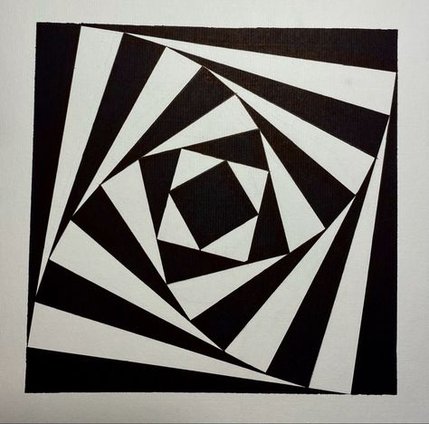 An optical illusion design , Square 25x25 , a uni task for creative thinking course , used ink pens and black permenant markers . Square Optical Illusions, Circle Optical Illusion Drawing, Cube Optical Illusion, Optical Art Easy, Op Art Illusion, Rhythm Art Design Pattern, Tessellation Patterns Design, Rhythm Art Drawing, Optical Art Illusion