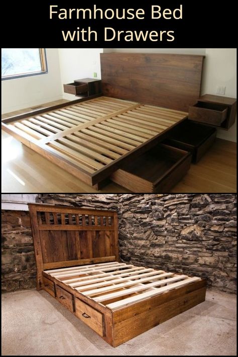 Bed Frame With Drawers Plans, Diy King Bed Frame With Storage Plans, King Bed Frame With Storage Plans, Rustic Bed With Storage, Diy Wood Bed Frame With Storage, Rustic Bed Frame With Storage, King Bed Frame With Storage Diy, Diy King Platform Bed Frame With Storage, Diy Bed Frame With Drawers