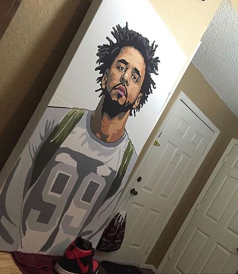 J Cole Painting, Rapper Paintings, Kendrick Lamar Art, J Cole Art, Urban Artwork, Afrofuturism Art, Prismacolor Art, Artsy Aesthetic, Hip Hop Art