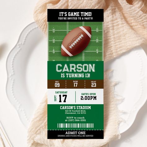 Football Birthday Party Ticket Invitation 50 Year Birthday, Football Birthday Party Invitations, Football Party Invitations, Sports Birthday Invitations, Football Invitations, Football Birthday Party, Birthday Party Invites, Party Tickets, Kids Birthday Themes