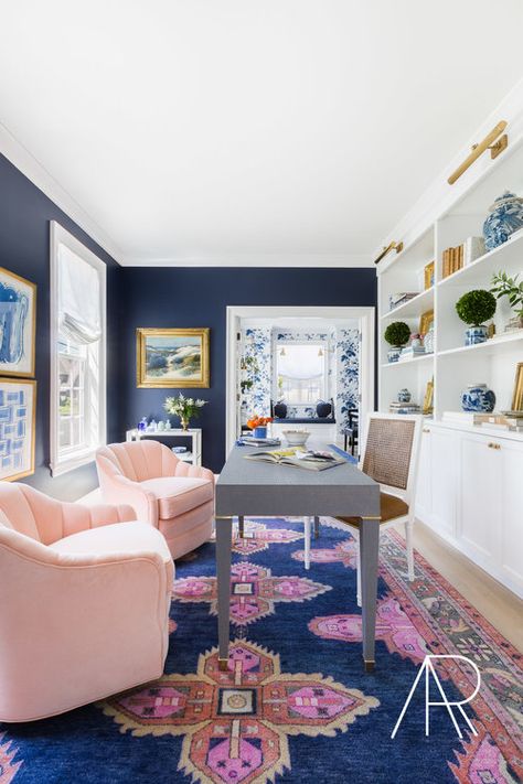 A Preppy Space in Portland with Domino Magazine! — Alyssa Rosenheck — The New Southern Caitlin Wilson, Modern Colonial, The World Of Interiors, Craft Room Office, Home Office Space, Office Inspiration, Blue Walls, Home Office Design, Decoration Design