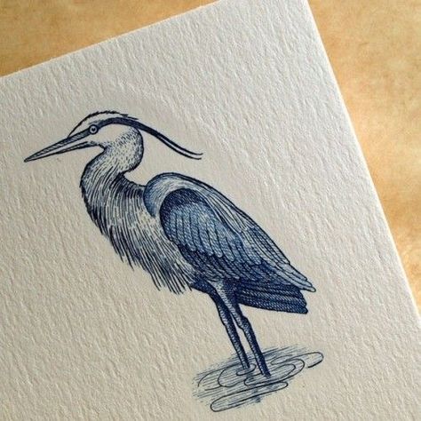 Blue Heron Tattoo, Heron Tattoo, Crane Tattoo, Nouveau Tattoo, Heron Art, Correspondence Cards, Great Blue Heron, Little Doodles, Herons