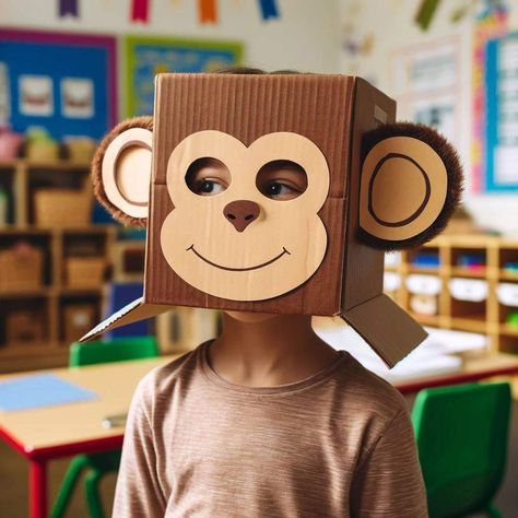 Halloween Cardboard Box Ideas, Animals Mask, Diy Party Photo Booth, Animal Costumes For Kids, Animal Masks For Kids, Cardboard Animals, Monkey Costumes, Costume Carnaval, Montessori Toddler Activities