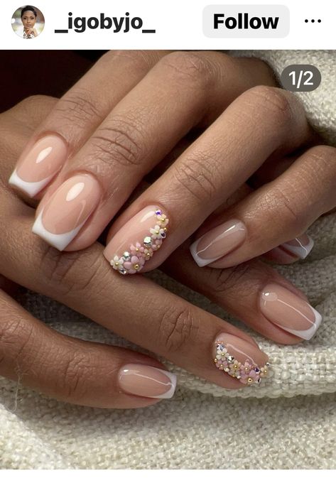 Pixie Crystal French Tip Nails, Acrylic Nails With Pixie Crystals, Pro Nails, Nail Magic, Uñas Ideas, Beauty Nails Design, Bridal Nails, Short Nail Designs, French Tips