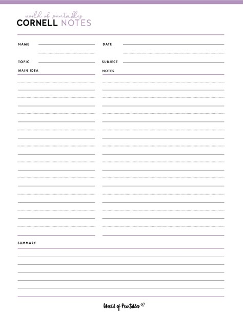 Note Taking Template Printables, Cornell Notes Template Printable, Aesthetic Notes Template, Study Notes Template, Notes Template Printable, Cornell Note Taking Template, Student Planner Organization, Weekly Planner Aesthetic, School Notion