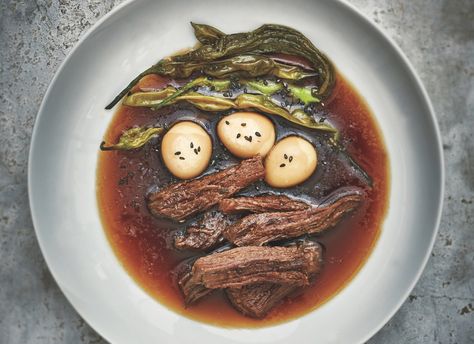 Korean At Home: Soy-Braised Beef Strips And Quail Eggs Jangjorim Recipe, Salty Side Dish, Short Ribs Recipe, Beef Strips, Braised Beef, Quail Eggs, Bulgogi, Skirt Steak, Cooking Channel