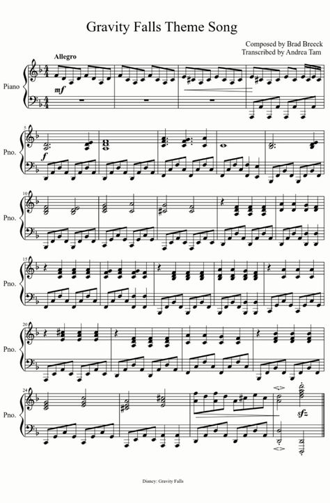 Gravity Falls Theme Song, Piano Songs Chords, Piano Songs Sheet Music, Music Theory Piano, Piano Music Easy, Hymn Music, Trumpet Music, Song Notes, Clarinet Sheet Music