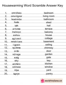 Housewarming Word Scramble Answer Key Housewarming Game Ideas, House Warming Game Ideas, House Warming Games, Word Scramble With Answers, Housewarming Party Themes, Housewarming Party Games, Housewarming Games, Housewarming Ideas, Housewarming Party Decorations