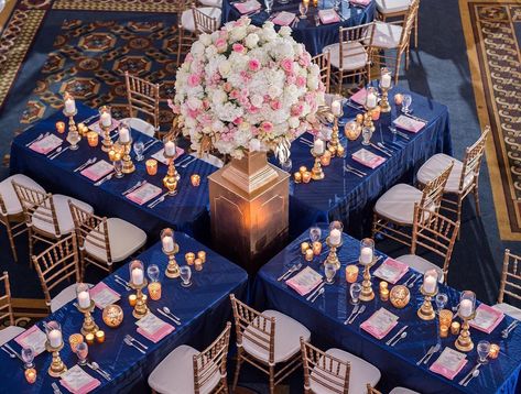 Navy and blush is such a perfect color combo!  @inijephoto @awbeach @ms.taraw #ebweds Navy Blue Blush Gold Wedding, Navy Blue Wedding Decorations, Blue And Pink Wedding, Navy Blush Weddings, Pink And Blue Wedding, Navy Blue Wedding Theme, Pink Wedding Receptions, Blue And Blush Wedding, Pink Wedding Centerpieces