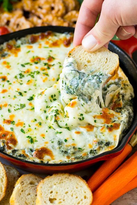 Hot Spinach Dip - Dinner at the Zoo Ground Beef And Fresh Spinach Recipes, Spanish And Artichoke Dip, Spanish Artichoke Dip, Spinish Dip Recipes, Spanish Dip Recipes, Spinish Dip, Spanish Dip, Hot Spinach Dip Recipe, Hot Cheese Dip