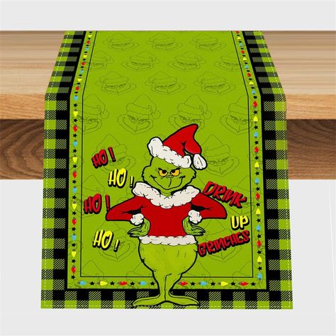 Grinch Christmas Decorations Linen Table Runner Green Winter Table Cloth Christmas Xmas Decor for Home and Kitchen Party Pan Suit, Green Christmas Table, Pink Christmas Table, Bright Table, Tablecloth Christmas, Xmas Table Decorations, Grinch Decorations, Green Table Runner, Grinch Christmas Tree