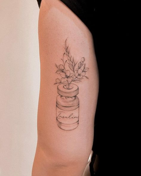 Medical Id Tattoo Type 1, Type 1 Tattoo Ideas For Moms, Pharmacy Tattoo Ideas Symbols, T1d Tattoo Mom, Insulin Tattoo Ideas, Insulin Bottle Tattoo, Nurse Practitioner Tattoo, Type One Tattoo, Insulin Vial Tattoo