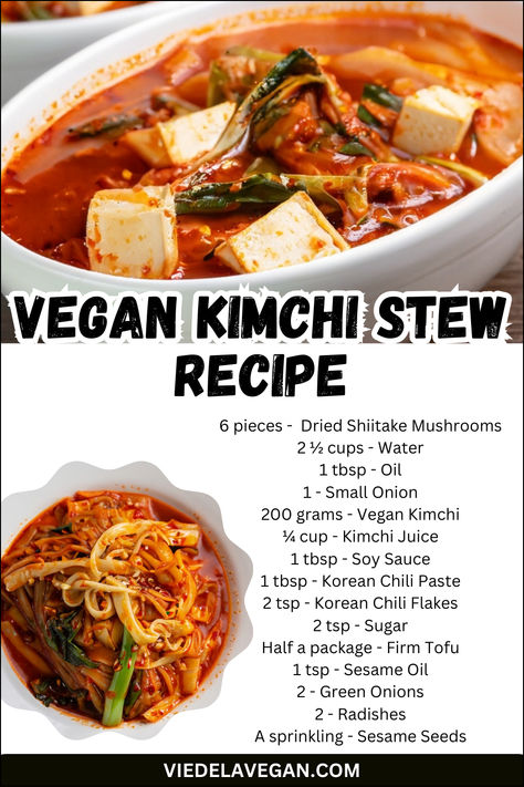 Vegan Kimchi Stew Recipe Kimchi Jigae Recipe Vegan, Vegetarian Kimchi Jigae, Easy Vegan Kimchi Recipe, Turnip Kimchi Recipe, Vegetarian Kimchi Recipe, Quick Kimchi Recipe, Kimchi Jigae Recipe, Recipes With Kimchi, Kimchi Dishes