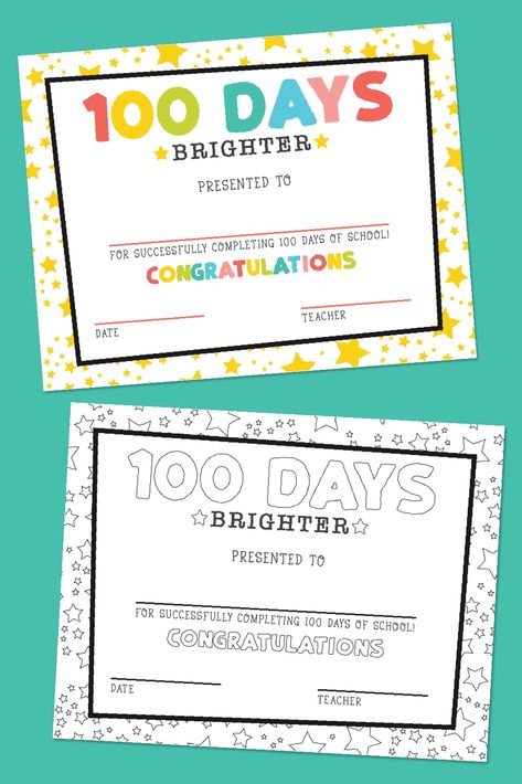 Free School Fonts, Free School Printables, 100 Días De Clases, 100th Day Of School Crafts, School Certificate, School Keepsake, Classroom Wishlist, 100 Day Of School Project, School Kids Crafts