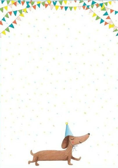 Dachshund Birthday Invitation, Dachshund Birthday Party Ideas, Happy Birthday Dachshund, Dachshund Birthday, Dachshund Illustration, Kids Deco, Birthday Illustration, Bday Cards, Birthday Blessings