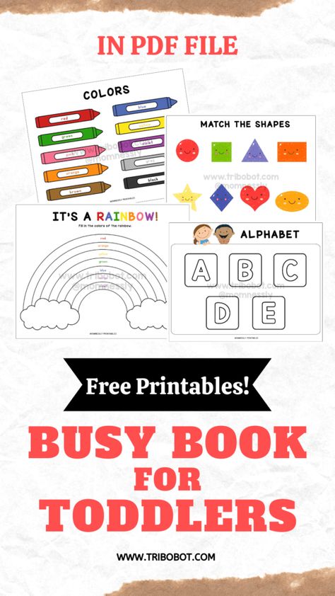 Busy Book For Toddlers - https://tribobot.com Free Printable Busy Book, Busy Book For Toddlers, Printable Busy Book, Diy Busy Books, Toddler Printables, Activity Books For Toddlers, Toddler Homeschool, Learning Worksheets, Kids Activity Books