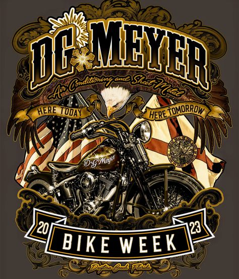 Bike Week 2023 It’s that time of the year again. This is the week that D.G. Meyer reveals its newest Bike Week Tee Shirt Design. The 82nd annual Daytona Bike Week... Bike Week Daytona, Daytona Bike Week, Custom Design Shirts, Bike Week, March Madness, Vintage Motorcycles, Tee Shirt Designs, Daytona Beach, Florida Beaches