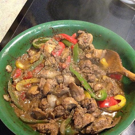 Savory Chicken Livers with Sweet Peppers and Onions Recipe - Allrecipes.com | Allrecipes Organ Recipes, Liver And Onions Recipe, Fried Chicken Livers, Chicken Liver Recipes, Chicken Croquettes, Chopped Liver, Liver And Onions, Liver Recipes, Bite Size Appetizers