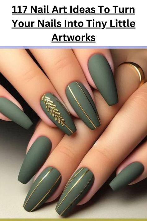 Dark Green Fall Nails Matte, Forest Green And Gold Nails, Dark Green Fall Nails, Fall Nails Matte, Green And Gold Nails, Green Fall Nails, Earthy Nails, Forest Green And Gold, Quartz Nail