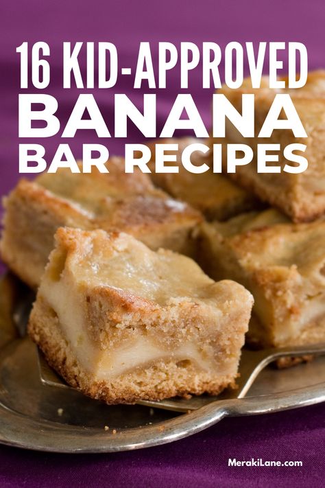 16 Simple Banana Bar Recipes That Hit The Spot | If you’re wondering what to do with that bunch of bananas on your kitchen counter, these simple kid-friendly banana bar recipes will not disappoint! Mix them with oats and nuts for a nutritious breakfast, add peanut butter for a protein-packed snack, top with cream cheese frosting for a decadent dessert... the possibilities are endless! Don't have ripe bananas? We're also sharing our best hacks to teach you how to ripen bananas quickly. Hidden Banana Recipes, 3 Banana Recipes Healthy, Recipes Using Lots Of Bananas, What Can You Use Ripe Bananas For, What To Make With 2 Bananas, Recipe For Over Ripe Bananas, 3 Ripe Bananas Recipes, Recipes Using 2 Bananas, Recipes Using Two Ripe Bananas