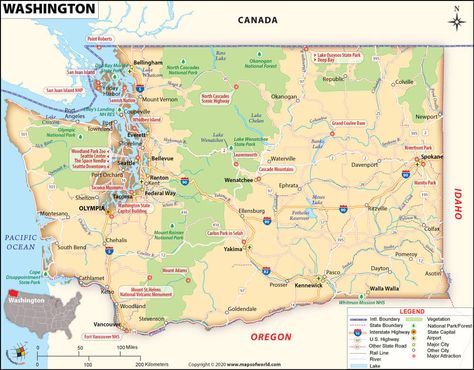 Washington is located in the Pacific Northwest region of the USA. The state shares its borders with Oregon and Idaho. The Pacific Ocean lies to the west of the state. In terms of area, it is the 18th largest state in the US. #Washington #50States #Geography #K12 #Facts #Map Washington State Map, Washington State History, Washington Trip, Washington Map, American History Lessons, Olympia Washington, Wa State, Evergreen State, State Of Oregon