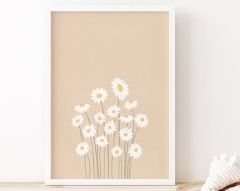 Canvas Painting Ideas Daisy, Daisy Flower Canvas Painting, Daisy Pictures Wall Art, Daisy Poster, Sunflower Nursery Theme Artwork, Pastel Wall Decor, Daisy Wall Art, Botanical Floral Prints, Floral Wall Art Prints