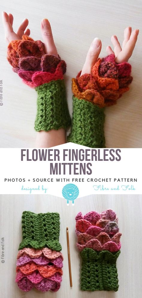 Flower Fingerless Mittens Free Crochet Pattern  #freecrochetpattern #crochet #crochetpattern #freepattern #woolpatterns #winter #mittens #gloves #mitts #crocodilestitch #flower Crochet Handwarmers, Diy Crochet Flowers Tutorial, Crochet Gloves Free Pattern, Crochet Fingerless Gloves Free Pattern, Mittens Crochet, Crochet Mitts, Crochet Mittens Free Pattern, Diy Crochet Flowers, Crochet Puff Flower