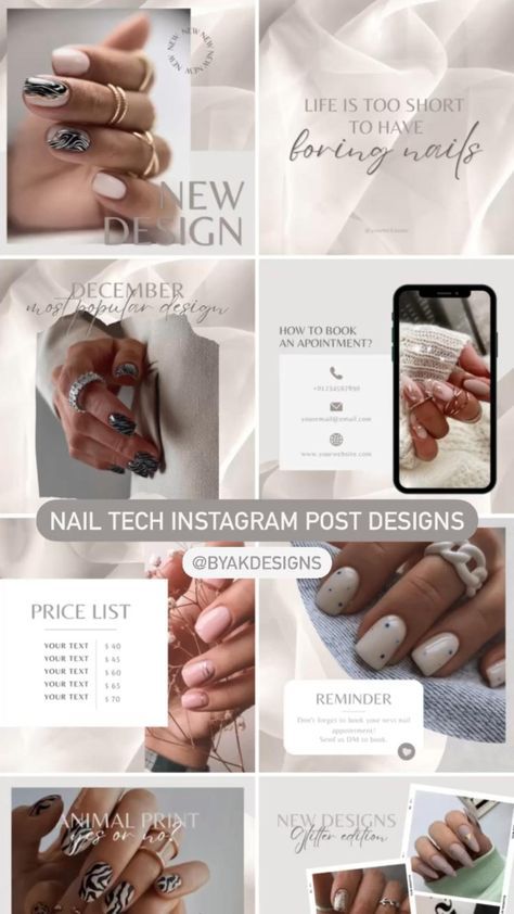 Instagram Post Templates by Kerry How To Order Design Layout Instagram, Nail Tech Instagram, Tech Instagram Post, Instagram Feed Design, Business Nails, Nail Business, Salon Quotes, Photoshop Tutorial Typography, Beige Nails