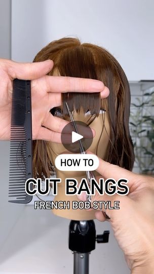 How To Style French Bob With Bangs, Diy French Bob Haircut, How To Cut French Bangs Tutorial, Diy Bangs Cut, French Bangs Tutorial, How To Cut French Bangs, Styling Short Bangs, French Bob Bangs, Cut Bangs Diy Tutorials