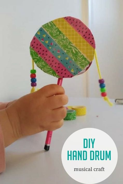 Make your own DIY hand drums to practice rhythm and fine motor skills, too! Drum Craft, Instrument Craft, Diy Paper Art, Homemade Instruments, Preschool Music, Hand Drum, Music Crafts, Diy Musical Instruments, Craft Activity