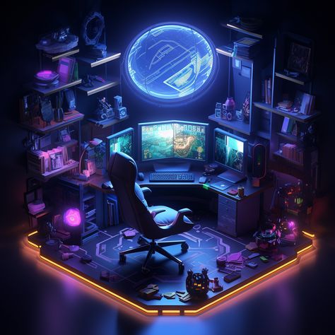 Gamer room miniature 32 bit isometric Room Miniature, Isometric Room, 3d Room, Miniature Rooms, 32 Bit, Gamer Room, Miniatures