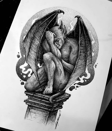 Gargoil Tattoos, Gothic Gargoyles Drawing, Gargoyles Art Drawing, Gargoyle Drawing Sketch, Gargoyle Sketch, Gargoyle Tattoo Design, Gargoyle Tattoo For Women, Gargoyle Tattoos, Feminine Chest Tattoo