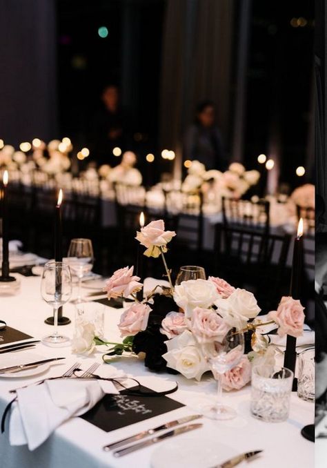 20 Modern Blush and Black Wedding Color Ideas | Roses & Rings - Part 2 Blush And Black Wedding, Blush Pink And Black Wedding, Dresses Hairstyles, Cakes Decor, Wedding Color Ideas, Simple Wedding Centerpieces, Orchid Wedding, Blush Pink Weddings, Black White Wedding