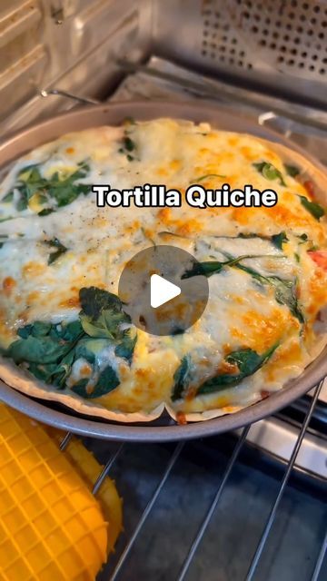 TeeBee Foodie on Instagram: "Recipe:  Ingredients: - Flour tortillas - 3 large eggs - 1 cup cottage cheese - 1 cup fresh spinach, chopped - 1/2 cup shredded cheese (such as cheddar or mozzarella) - 1/4 cup diced onion - 1/4 cup diced bell pepper (any color you prefer) - 1/4 teaspoon garlic powder - Salt and pepper to taste  Instructions: 1. Preheat your oven to 350°F (175°C).   2. Place tortilla in shallow baking dish with sides  3. Add eggs and cottage cheese. Stir until all ingredients are evenly combined.  4. Top with spinach and other desired toppings.   5. Top with cheese.   6. Bake in the preheated oven for 20-25 minutes, or until the quiche is set and the edges are golden brown.  7. Once done, remove the quiche from the oven and let it cool for a few minutes before slicing and servi Egg Cottage Cheese Tortilla Quiche, Cottage Cheese Tortilla Quiche, Cottage Cheese Egg Quiche, Quiche With Tortilla Crust, Baked Egg Tortilla, Egg Cottage Cheese Tortilla, Tortilla Quiche Bake With Cottage Cheese, Breakfast With Spinach, Cottage Cheese Quiche