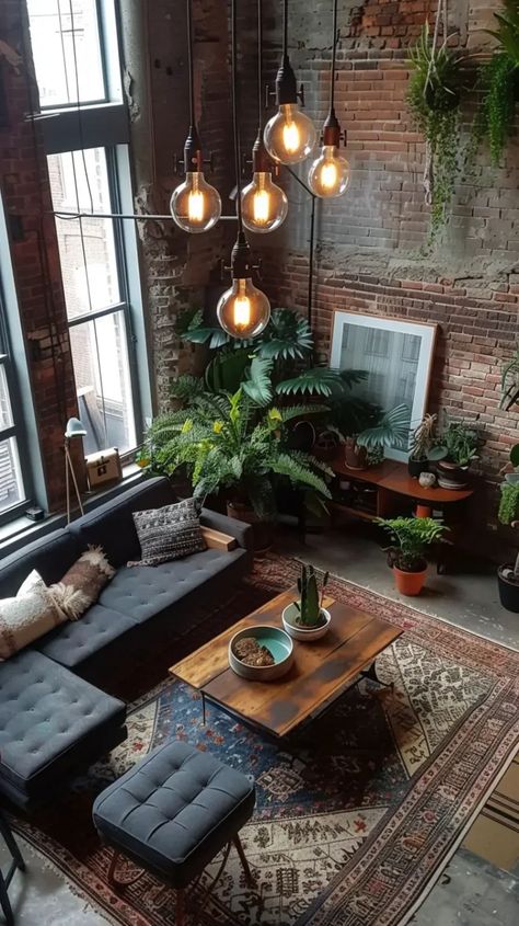 Charming Industrial 290-Square-Foot Studio Apartment - Decoholic Industrial Apartment Decor, Loft Apartment Industrial, Industrial Living Room, Practical Furniture, Studio Apartment Design, Industrial Apartment, Loft Interior Design, Industrial Style Decor, Loft Interior