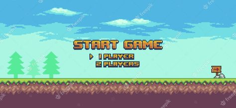 Pixel Game Start Screen, Game Home Screen, Game Landscape, 8bit Game, Start Game, Trees And Clouds, Video Game Backgrounds, Retro Games Wallpaper, Pixel Art Landscape