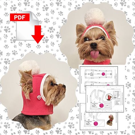 Dog Hat Sewing Pattern, Winter Hat Sewing Pattern, Yorkie Haircut, Pet Clothes Patterns, Dog Clothes Patterns Sewing, Hat Sewing Pattern, Dog Coat Pattern, Dog Sweater Crochet Pattern, Hat Sewing