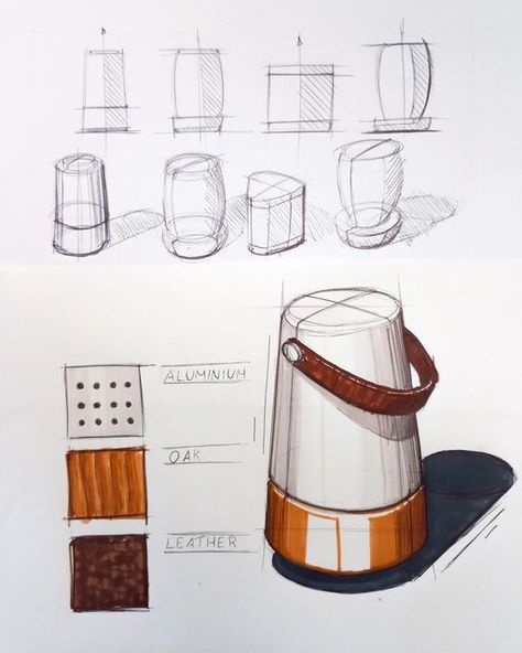 Sketching Product Design, Simple Product Sketches, Product Design Digital Sketch, Alcohol Marker Rendering, Product Rendering Sketches, Speaker Sketch, Product Design Concept Sketch, Marker Rendering Product, Rendered Product Sketches