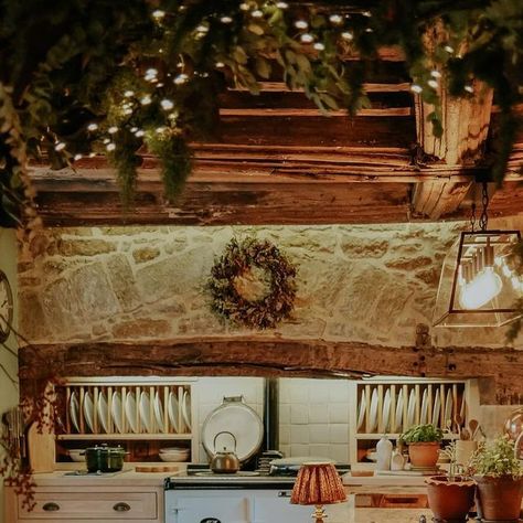 Old House Our Home on Instagram: "Twinkling lights framing the Aga in the kitchen ~ the heart of our home ✨ #OldHouseOurHome" Aga Kitchen, Aga Stove, Air Bnb, Twinkling Lights, Modern Cabinets, Big Houses, Holiday Cottage, Twinkle Lights, Old House