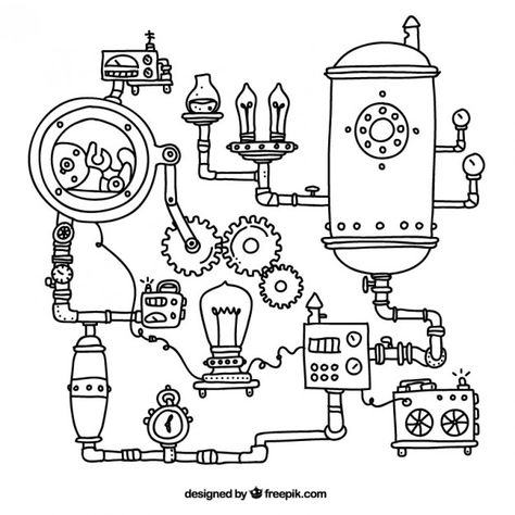 More than a million free vectors, PSD, photos and free icons. Exclusive freebies and all graphic resources that you need for your projects Steampunk Machine Illustration, Steampunk Machine Concept Art, Time Machine Drawing, Machines Drawing, Machinery Art, Steampunk Drawings, Machines Art, Steampunk Machine, Steampunk Machines