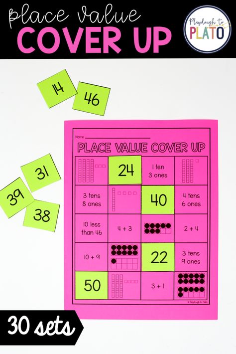 Place Value Cover Ups for Kindergarten, First Grade and Second Grade. I love that kids practice numbers in expanded form, base ten blocks and ten frames. Awesome math center! Expanded Form Activities, Summer School Math, Maths Colouring Sheets, Play Based Classroom, Compare Numbers, Place Value Games, Playdough To Plato, Base Ten Blocks, Expanded Form