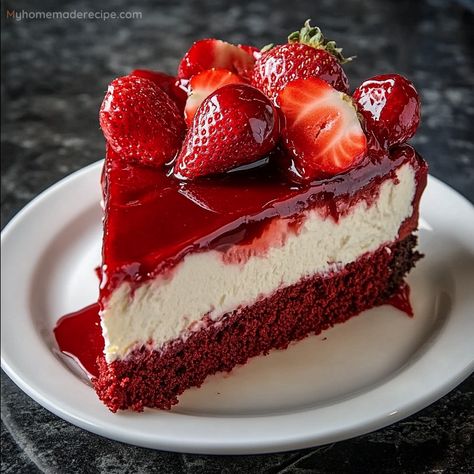 Red Velvet Strawberry Cheesecake Recipe - Perfect for Special Occasions - My Home Made Recipe Red Velvet Recipes Desserts, Red Velvet Strawberry Cheesecake, Red Velvet Cheesecake Recipes, Red Velvet Strawberry, Red Velvet Cheesecake Cake, Hawaiian Banana Bread, Home Made Cake, Rustic Wreaths, Red Desserts