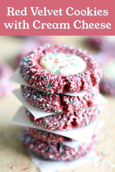 White Chocolate Red Velvet Cookies, Red Velvet Snickerdoodles, Christmas Kringle Cookies, Red Velvet Cream Cheese Thumbprint Cookies, Christmas Cookie Bake Off Ideas, Christmas Cookies Cheesecake, Christmas Cookie Glaze, Cheesecake Cookies Christmas, Red Velvet Cookies With Cream Cheese Filling