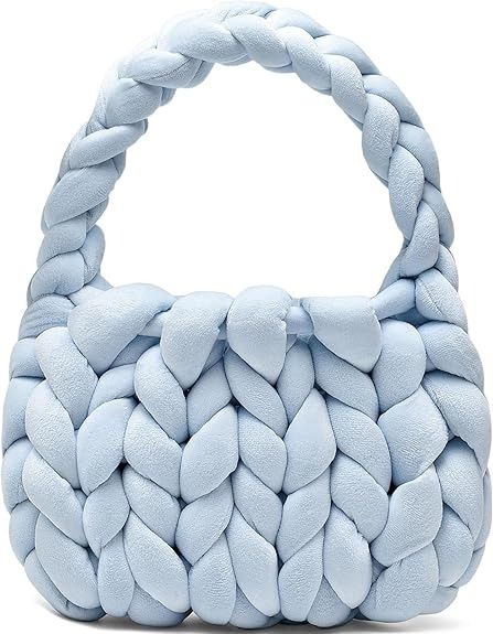 Amazon.com: HandWoven Shoulder Bag for Women Knit Tote Bags Handmade Braided Purse Cute Puffy Bag for Autumn and Winter(Light Blue) : Clothing, Shoes & Jewelry Puffy Bag, Cotton Yarn Knitting, Daily Accessories, Knitting Tote Bag, Yarn Bag, Bold Accessories, Tote Bags Handmade, Velvet Bag, Chunky Yarn