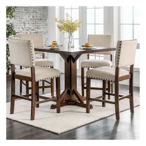 Gracie Oaks Ratley 5 Piece Counter Height Dining Set | Wayfair Counter Height Table Sets, Counter Height Pub Table, Rustic Counter, Counter Height Dining Table, Height Table, Square Top, Counter Height Table, Counter Height Dining Sets, Room Idea