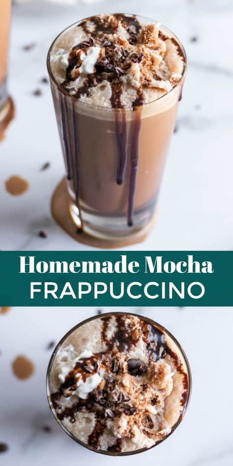 A simple blended coffee drink with all the chocolate and budget friendly--this Homemade Mocha Frappuccino with Sea Salt is the perfect pick me up for any day! #coffee #blendedcoffee #frappuccino #mochafrappuccino Mocha Frappe Recipe, Homemade Mocha, Homemade Frappuccino, Frappe Recipe, Mocha Frappuccino, Mocha Frappe, Mocha Recipe, Cold Coffee Recipes, Frappuccino Recipe