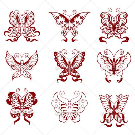 Japanese Butterfly Tattoo, Ornamental Butterfly, Decorative Symbols, Chinese Butterfly, Chinese Ornament, Henna Stencils, Vector Graphics Design, Butterfly Illustration, Japan Tattoo